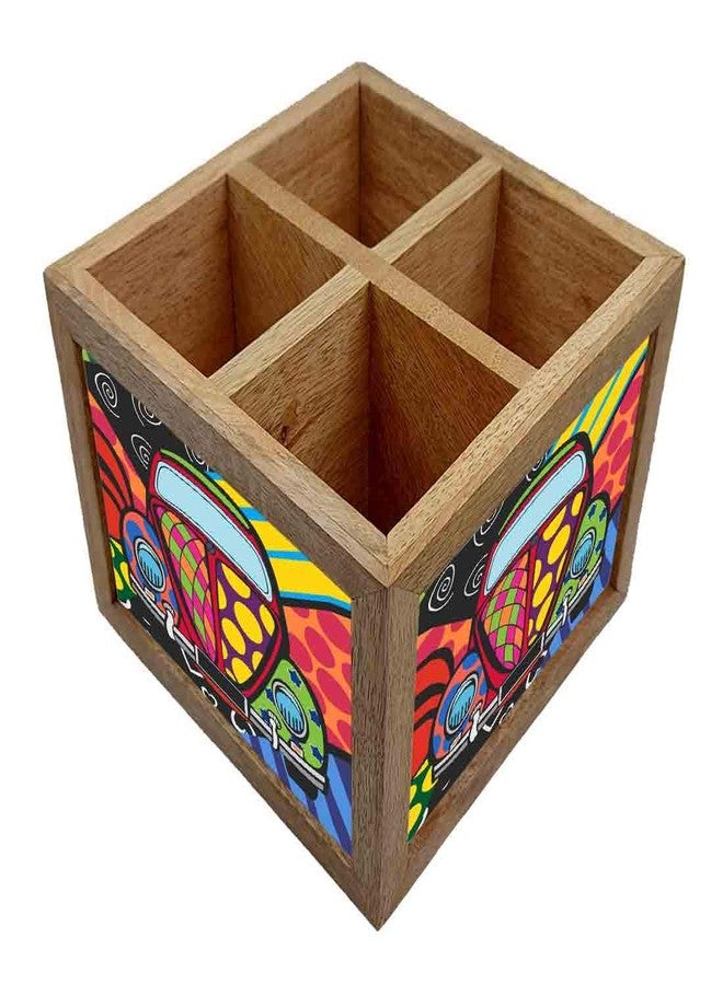 Nutcase Wooden Cutlery Stand Holder Silverware Caddy Spoons Forks Knives Organizer for Dining Table & Kitchen -Made in India-Spoons NOT Included - Taxi Art - Image 2